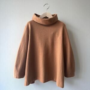 Cos Wool Blend Cowl Neck Balloon Sleeve Pullover, Size M, Camel Brown